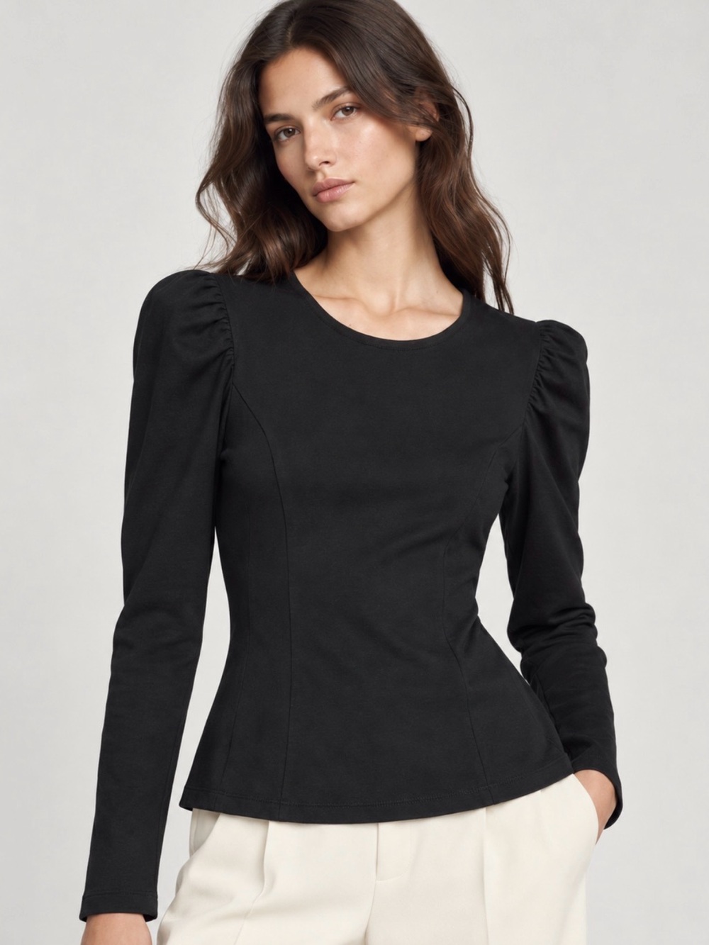 Sandro Parisian Black Long-Sleeve Puff Shoulder Top size 1
